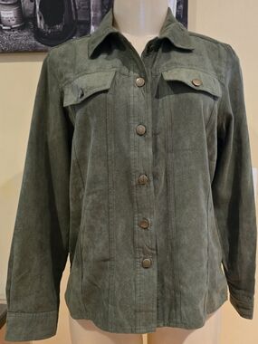 Olive Green Faux Suede Button-Front Women's Shirt Sz MED